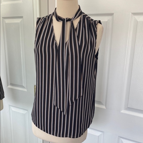 White House Black Market Tops - White House Black Market Striped Top Sz 4 Ball-Chain Tie-Neck Stripe Shell